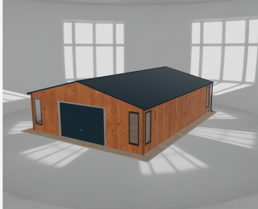Plechová garáž 7x9,5 m, so skladom, drevodekor