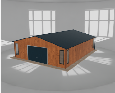 Plechová garáž 7,5x9,5 m, so skladom, drevodekor
