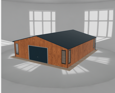 Plechová garáž 8x9,5 m, so skladom, drevodekor