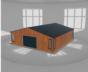 Plechová garáž 8,5x9,5 m, so skladom, drevodekor