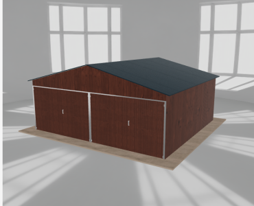 Plechová garáž 6x5,5 m, pre dve autá, sedlová strecha, drevodekor – Model 2