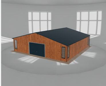 Plechová garáž 9,5x9,5 m, so skladom, drevodekor