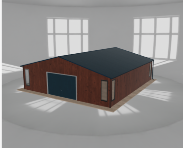 Plechová garáž 8,5x9,5 m, so skladom, drevodekor