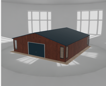 Plechová garáž 9x9,5 m, so skladom, drevodekor