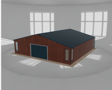 Plechová garáž 9,5x9,5 m, so skladom, drevodekor