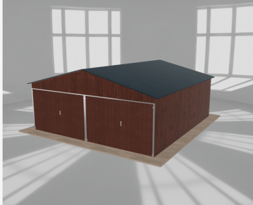 Plechová garáž 6x6,5 m, pre dve autá, sedlová strecha, drevodekor – Model 2