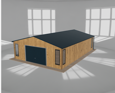Plechová garáž 6,5x9,5 m, so skladom, drevodekor