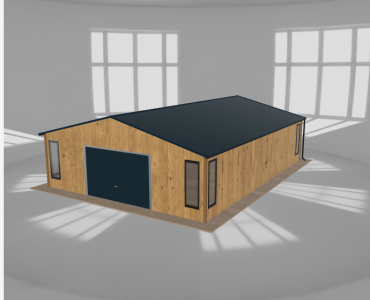 Plechová garáž 7x9,5 m, so skladom, drevodekor