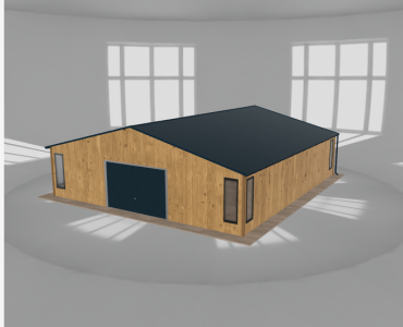 Plechová garáž 9x10 m, so skladom, drevodekor – Model 2
