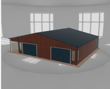 Plechová garáž 10x10 m, s prístreškom, drevodekor