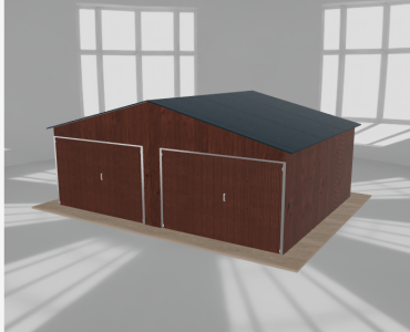 Plechová garáž 6,5x5 m, pre dve autá, sedlová strecha, drevodekor – Model 2