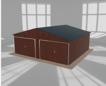 Plechová garáž 6,5x6 m, pre dve autá, sedlová strecha, drevodekor – Model 2
